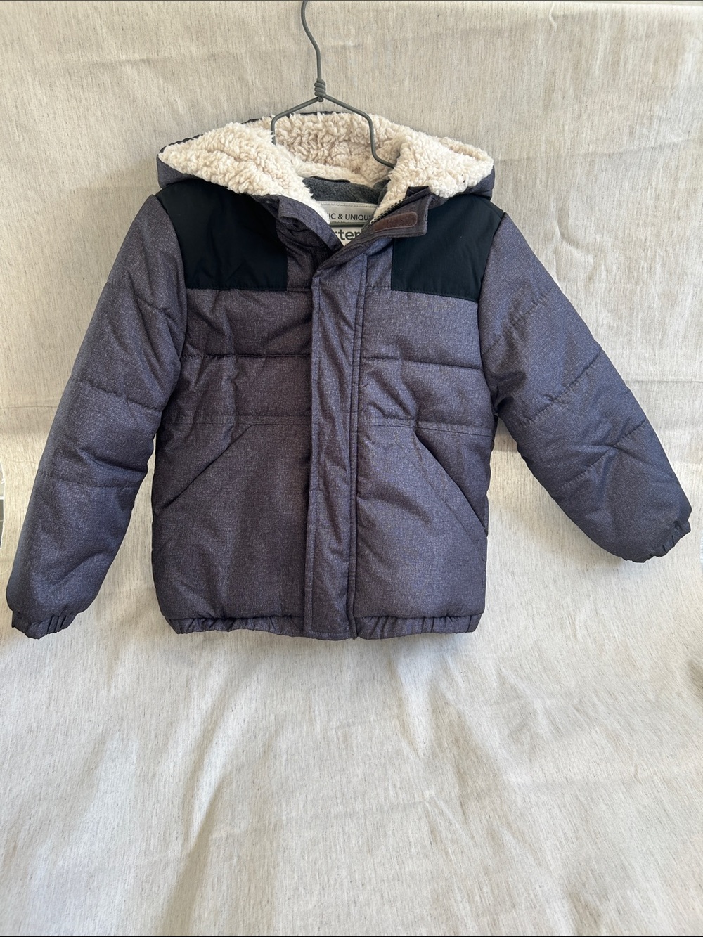 Cozy Kids Black & Gray Sherpa-Lined Puffer Jacket